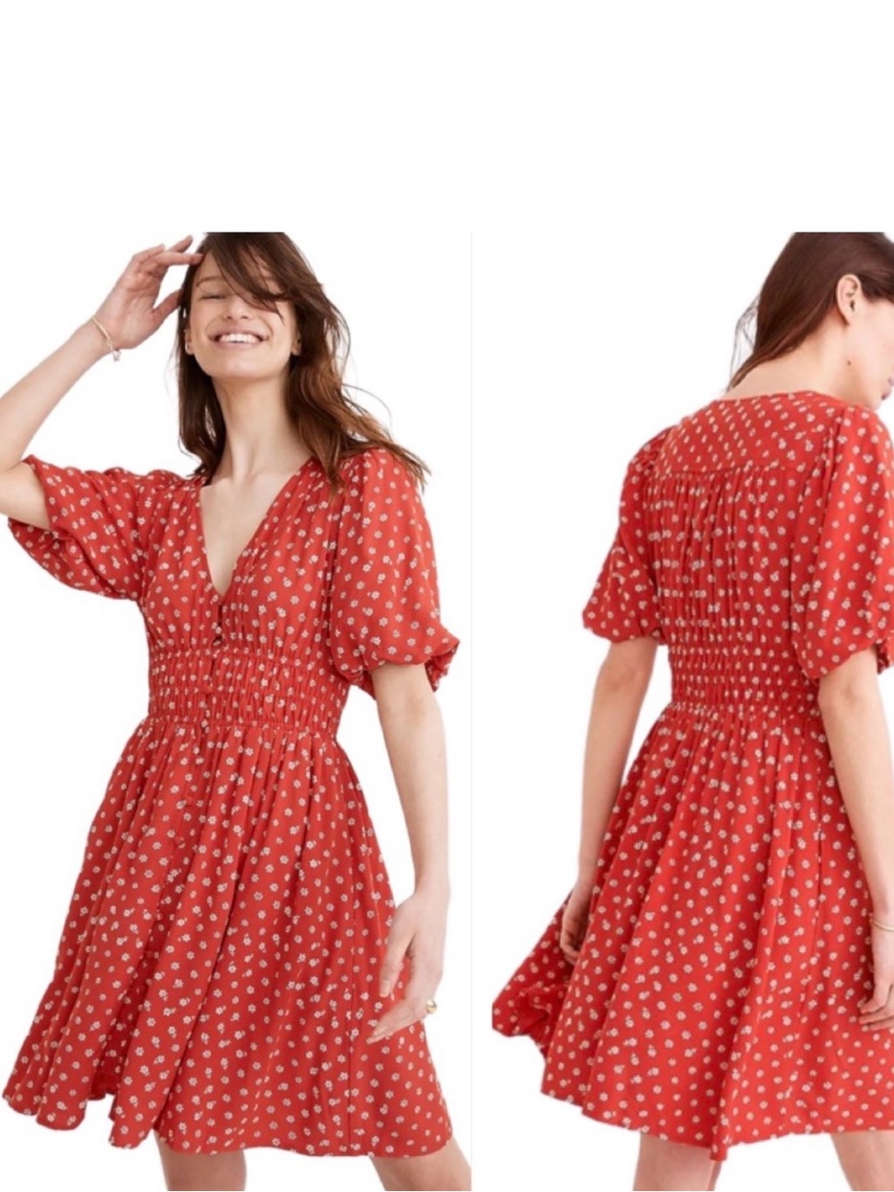 Madewell Sophia Mini Dress Size Large Red Bandana Flower Puff Sleeves